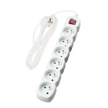 Extension cable with switch button, 6 sockets, white, 3m cable