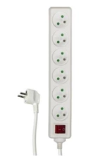 Extension cable with switch, 6 sockets, white, 1.5 m