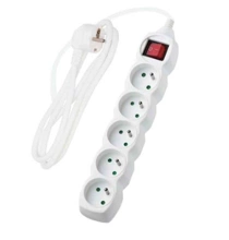 Extension cable with switch, 5 sockets, white, 3 m