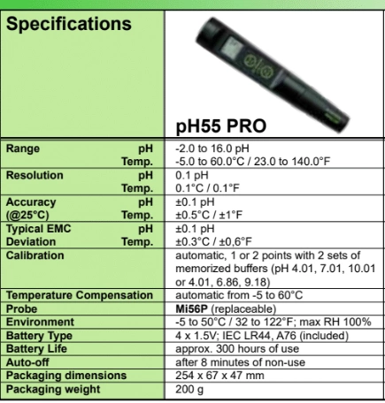 Professional pH meter Milwaukee ph 55 / ph55 PRO