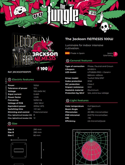 Grow The Jungle The Jackson NEMESIS 100W LED Grow Lamp Dimmable LM282B + PRO + Osram + 660nm + 405nm