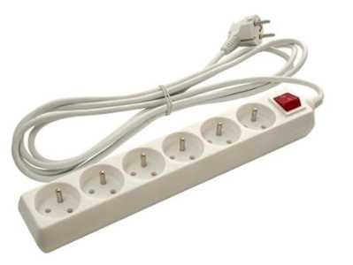 Extension cable with switch, 6 sockets, white, 5 m