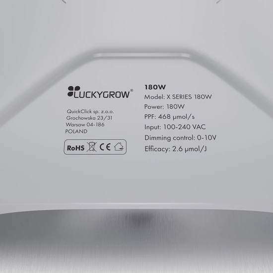 LUCKYGROW X-SERIES 100W 2.6 µmol/J - lampa LED do uprawy roślin | pokrycie do 60x60cm