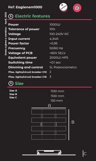 Grow The Jungle The Eagle Nemesis Dimmable 1000W LED lampa do growboxa (pokrycie 150x150cm)