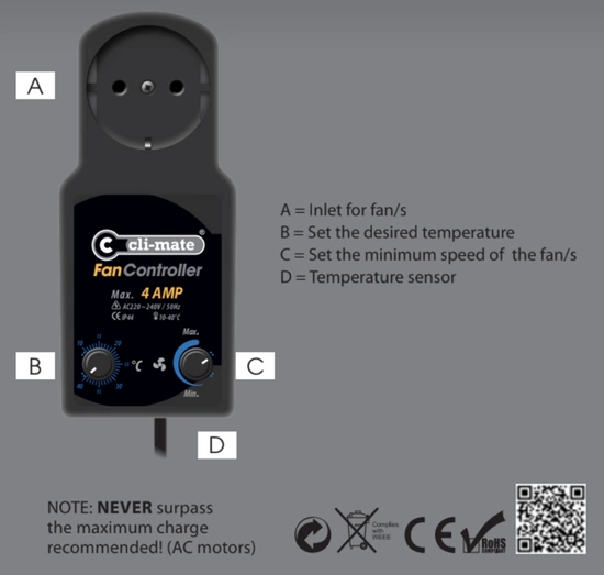 Cli-mate Smart AC-2010D 4A fan controller with temperature sensor