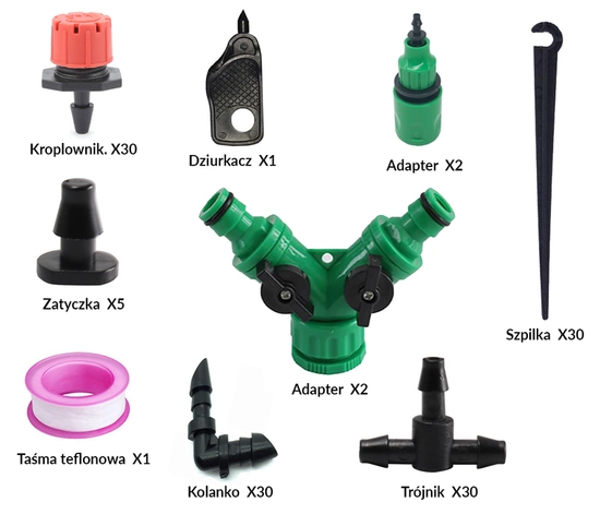 Zestaw złączek / akcesoriów do nawadniania kropelkowego