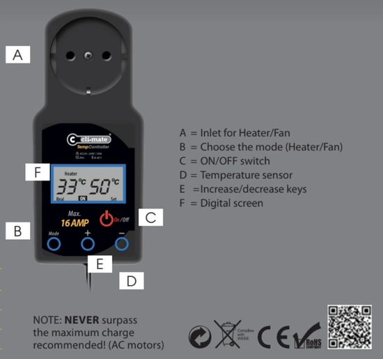 Temperature controller Cli-mate TE-16 with temperature sensor