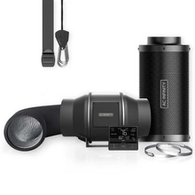 Zestaw wentylacyjny AC Infinity 200mm 1370 m3/h - wentylator kanałowy z inteligentnym kontrolerem temp. i wilgotności, filtr węglowy + przewody