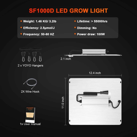 Spider farmer SF1000-D Samsung LM301B LED grow lamp 100W