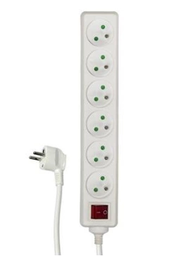 Extension cable with switch, 6 sockets, white, 5 m