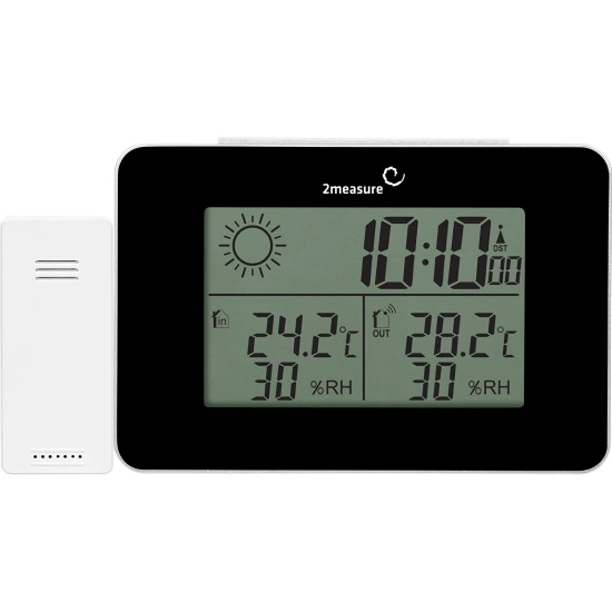 2measure RCC weather station – electronic, wireless, illuminated with wireless sensor, black