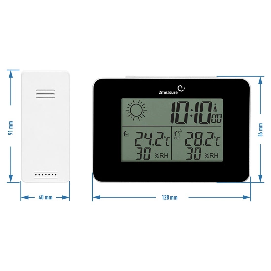 2measure RCC weather station – electronic, wireless, illuminated with wireless sensor, black