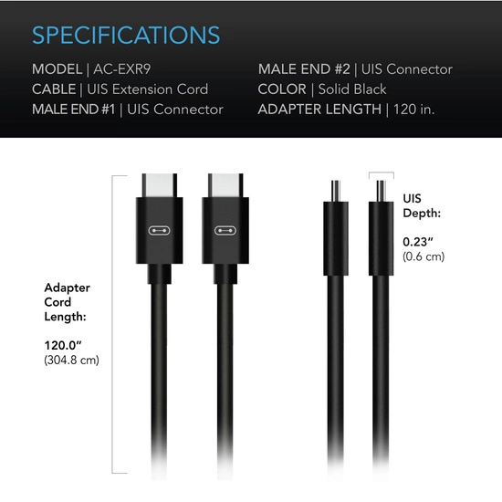 AC Infinity UIS to UIS Extension Cable, Male to Male, 305cm long