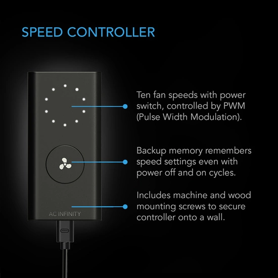 Duct fan AC Infinity Quiet Inline 4'' 100mm 350m3/h with speed controller