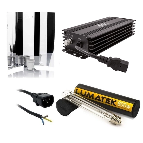 Complete HP Set 600W - ELECTRONIC BALLAST LUMII BLACK + Lumatek Dual 600W 90tys lm !! + Reflector + cable