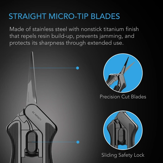 AC Infinity Stainless Steel Pruning Shear with Cleaning Kit, Ergonomic Lightweight, 6.6” Straight Blades 17cm