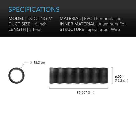 AC Infinity Flexible Four-layer ventilation duct impermeable to light 6'' / 150mm, lenght 8 ft / 2,43m  