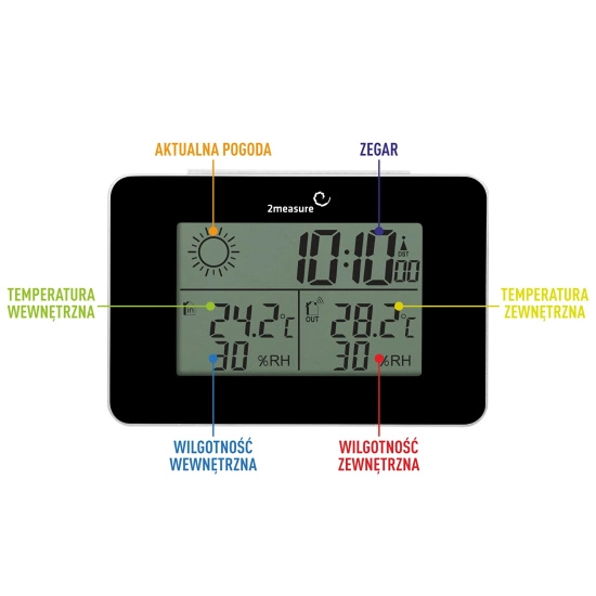 2measure RCC weather station – electronic, wireless, illuminated with wireless sensor, black