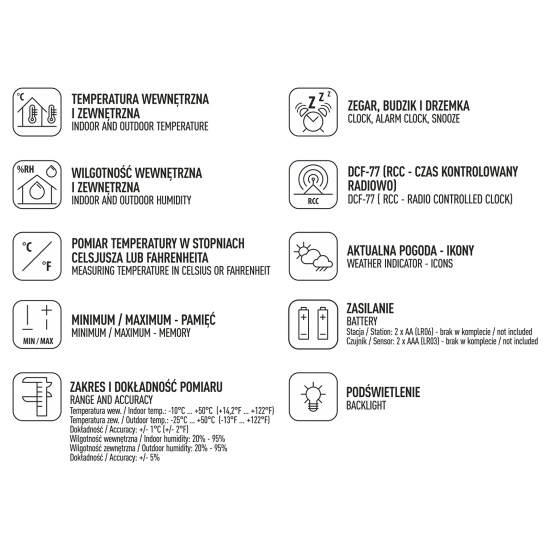 2measure RCC weather station – electronic, wireless, illuminated with wireless sensor, black