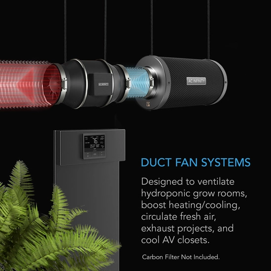 Duct fan AC Infinity Quiet Inline 4'' 100mm 350m3/h with temp. and humidity controller