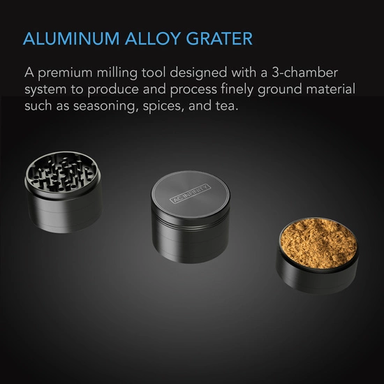 AC Infinity 3-Chamber Spice Grinder, Black 2.5-Inch | 6.2cm x 4.5cm